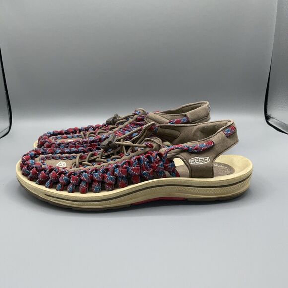 Keen uneek Sandals MensSize 8 Red Blue Bungee Cord Rope...